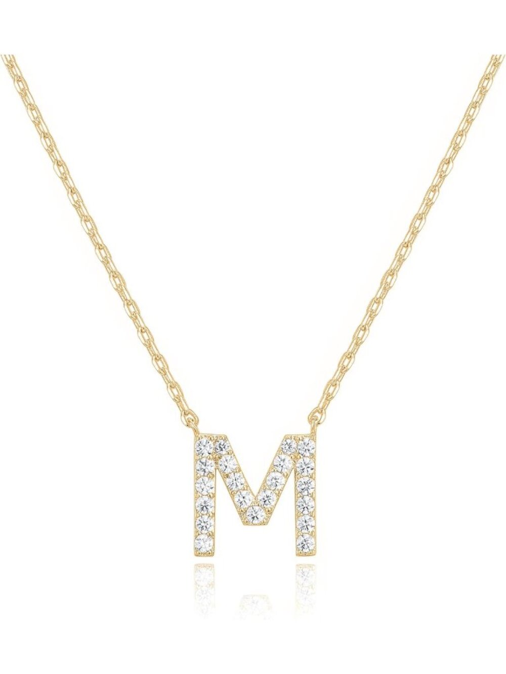 14K Gold Plated Initial Necklace for Women, Sparkling Cubic Zirconia Pendant